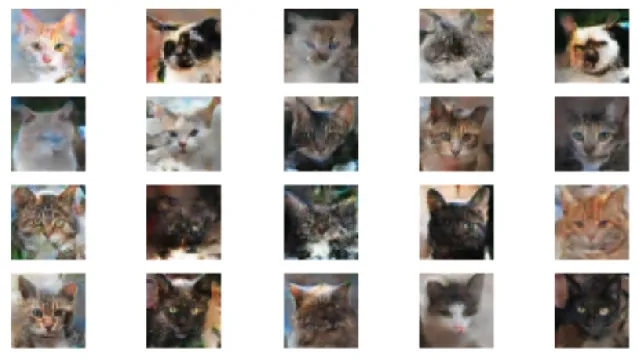 Some of the generated 64x64 cat faces