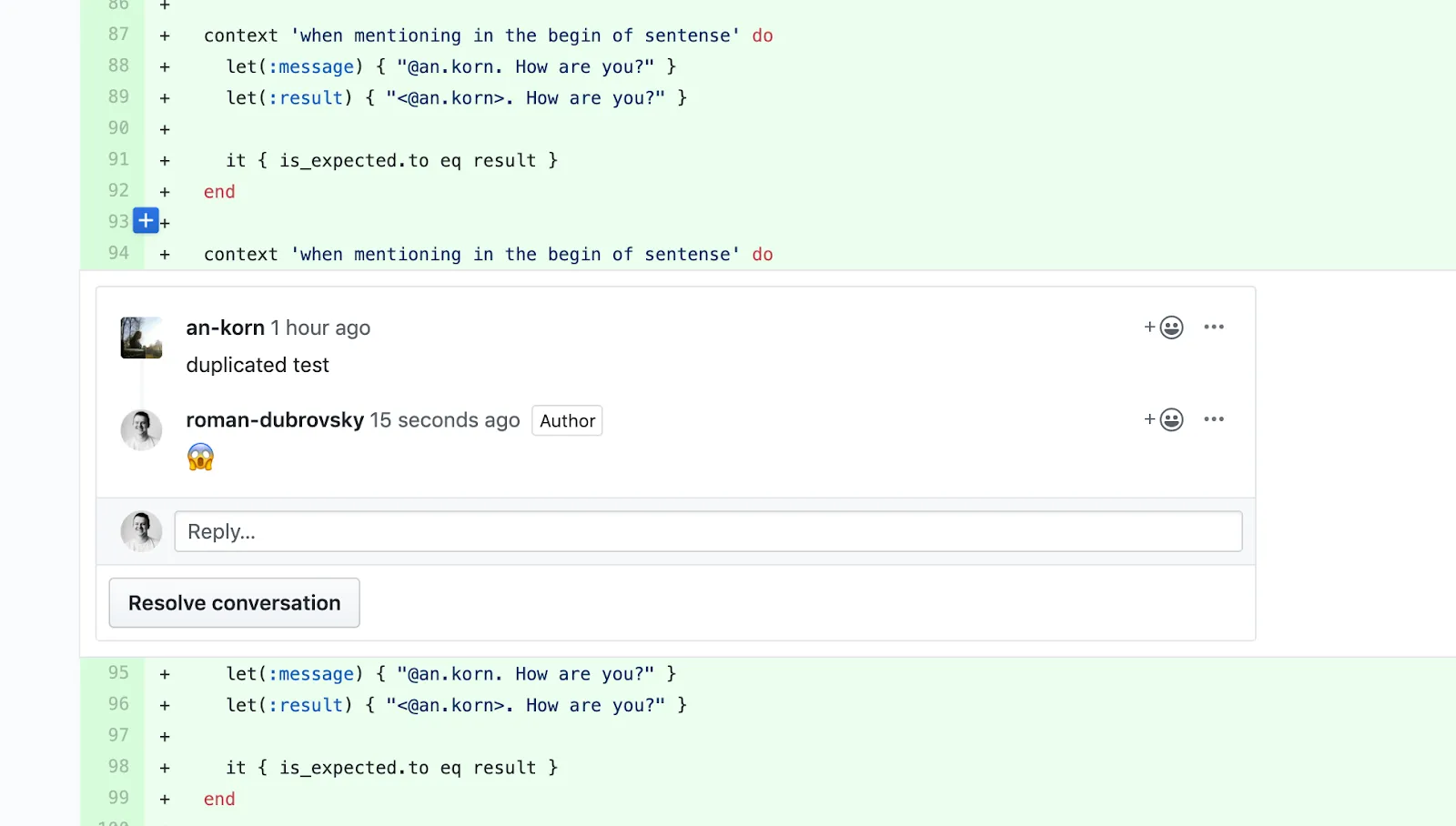 Example of duplicated RSpec test cases in the datarockets-style codebase