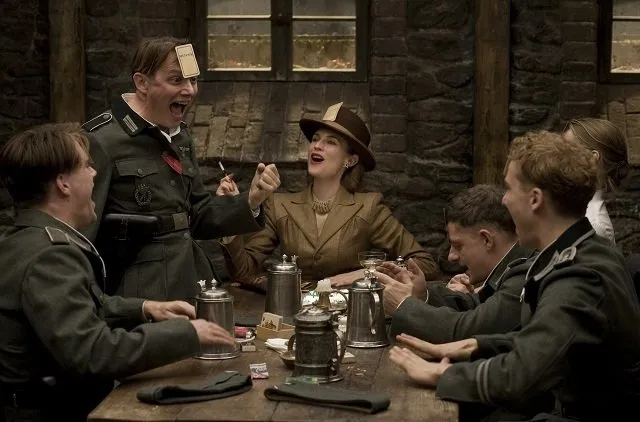 Scene from Inglorious Bastards with sticker name guessing game