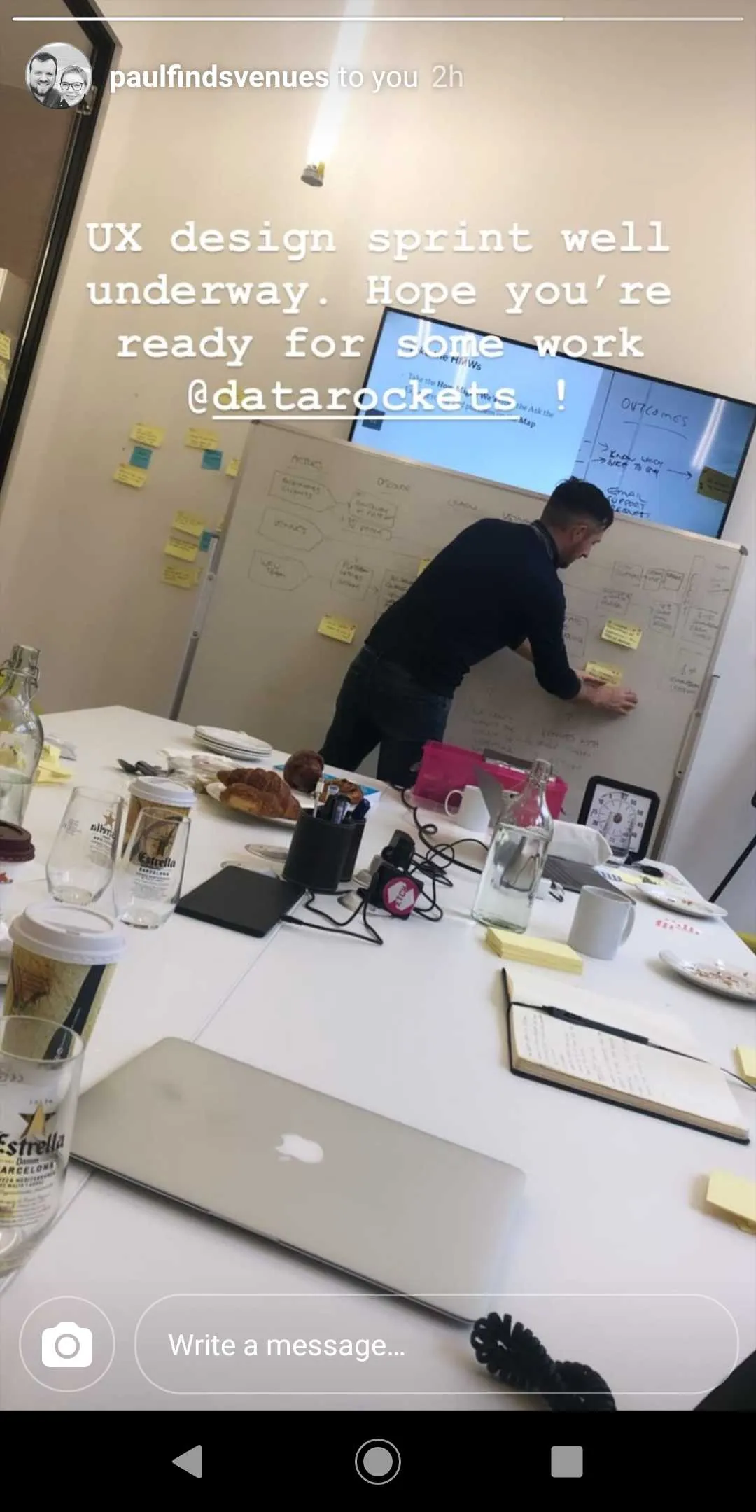 WeFindVenues Instagram story showcasing the platform's venue booking features and user engagement