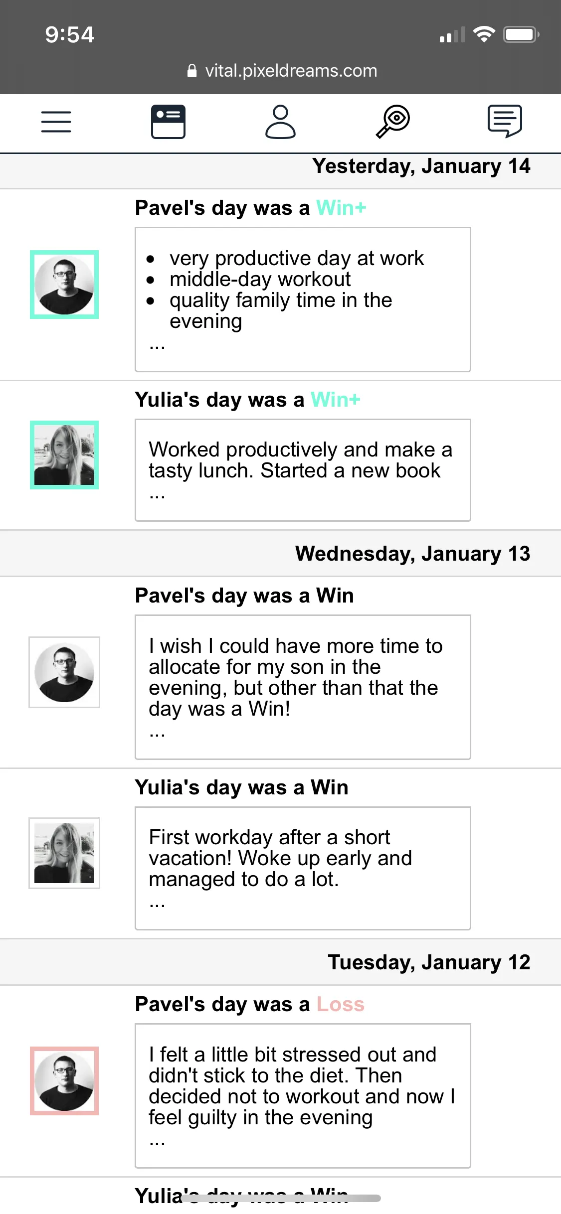 VITAL mobile app login screen with team access and authentication options