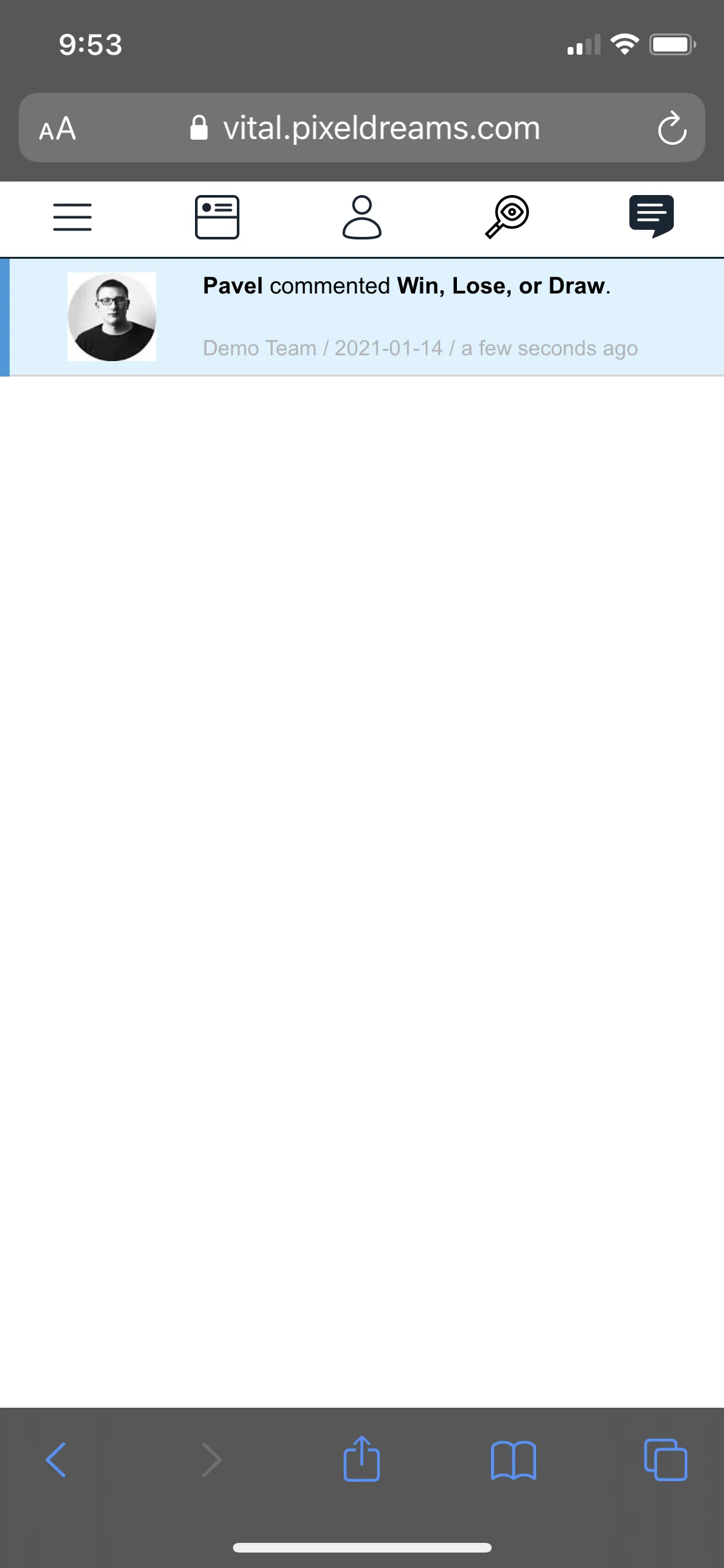 VITAL mobile app data visualization showing personal metrics and team comparisons