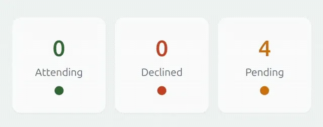 RSVP dashboard with real-time attendance overview showing attending, declined, and pending counts